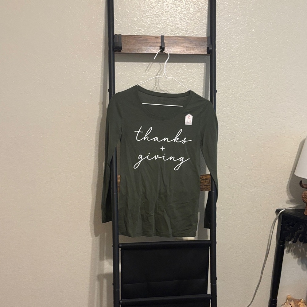 No Boundaries Olive Long Sleeve Tee with 'Thanks + Giving' Print